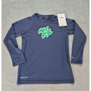 Nike Boy's Solid Long Sleeve Hydroguard Logo Swim T-Shirt Navy Small NWT